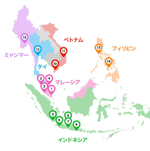 東南アジア6か国 主要な15大学